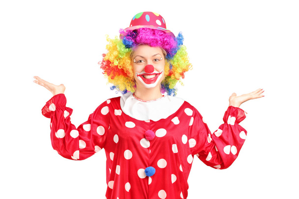 Female clown gesturing with hands - Фото, зображення