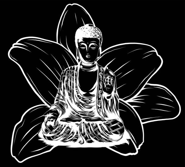 Bouddha assis sur un fond de lotus Illusion vectorielle - Vecteur, image