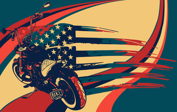 moto chopper con bandiera americana vettoriale illustrazione - Vettoriali, immagini