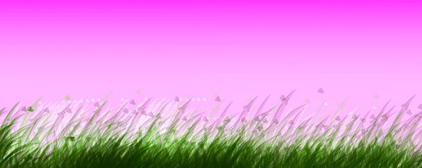 зеленая искусственная трава на градиентном розовом фоне, пространство для копирования современный мягкий фон - Фото, изображение