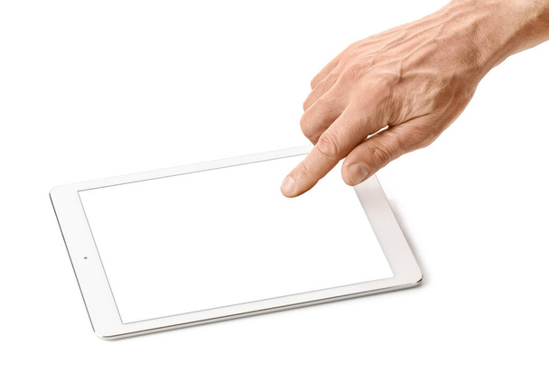 Homem com computador tablet sobre fundo branco - Foto, Imagem