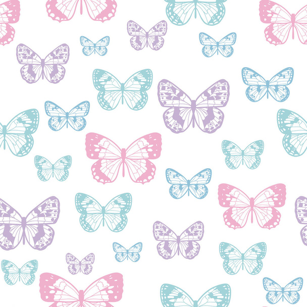 Butterfly seamless repeat pattern design, vector wallpaper, cute girly background. Pastel background. - Vector, Image