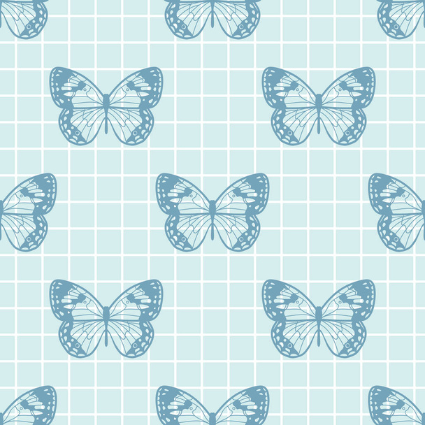 Papillon design motif répétition sans couture, papier peint vectoriel, fond girly mignon. Modèle papillon bleu. - Vecteur, image