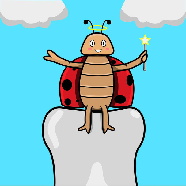 Vector Of Mascot scarabée assis sur Big Teeth et Sky Background. Parfait pour apprendre Couleur, Connaissances, mascotte, logo, publicité, autocollant et fond. - Vecteur, image