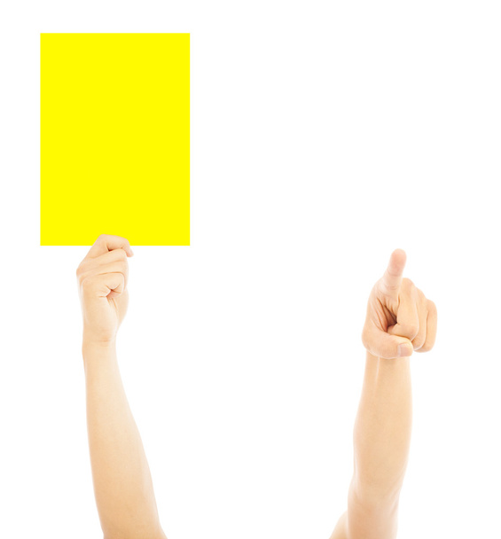 Käsi erotuomari iso keltainen kortti varoittaa
 - Valokuva, kuva