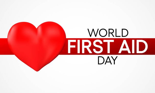 Der Welt-Erste-Hilfe-Tag findet jedes Jahr im September statt und ist die erste und unmittelbare Hilfe, die jeder Person zuteil wird, die an einer leichten oder schweren Krankheit oder Verletzung leidet. Vektorillustration - Vektor, Bild