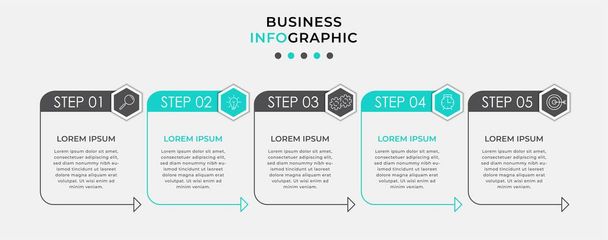Вектор Инфографический дизайн бизнес-шаблон с иконками и 5 вариантов или шагов. Может использоваться для процессов, презентаций, компоновки рабочего процесса, баннера, блок-схемы, инфо-графика - Вектор,изображение