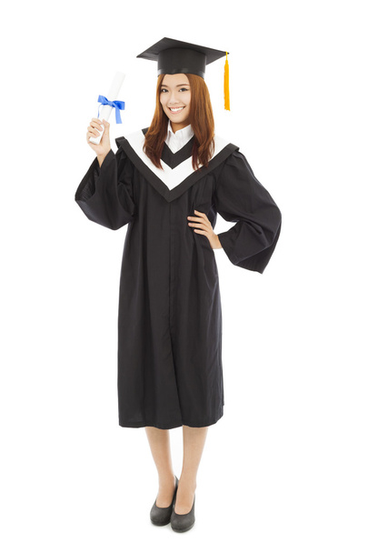 happy Graduate woman Holding diploma - Fotoğraf, Görsel