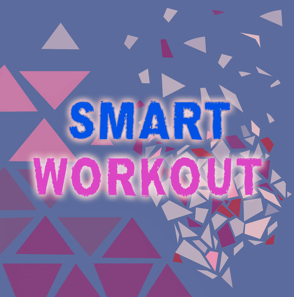 Merkki näytetään Smart Workout. Liiketoiminta lähestymistapa asianmukaisestisuunniteltu liikunta maksimoida lihasten kasvua Värikäs taustakuva Image, Shatter Effect Design, Geometrinen malli mallit - Valokuva, kuva