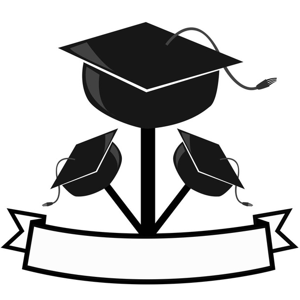 Vector Illustration of Logo Black White Hat Graduation, Blank Name and White Color Background. - Vector, Image