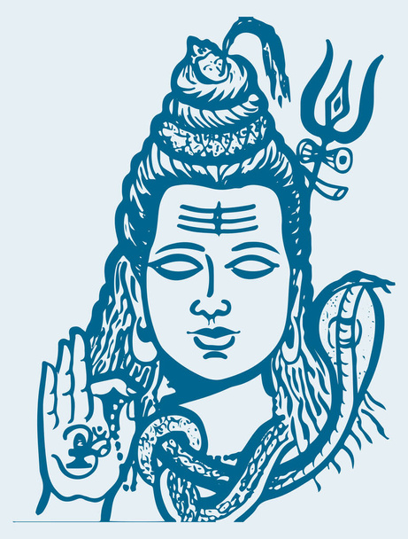 Рисование или эскиз индуистского бога, бога Шивы, редактируемой иллюстрации - Вектор,изображение