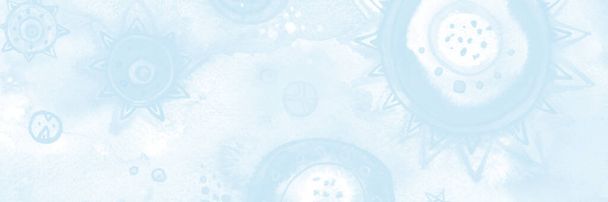 schönes hellblaues horizontales Banner mit Aquarell-Ornament. handbemalter abstrakter Hintergrund. künstlerisches Gestaltungselement, ideal für einen Website-Header. - Foto, Bild