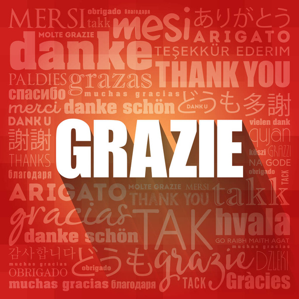Grazie (Obrigado em italiano) fundo nuvem de palavras em idioma diferente - Foto, Imagem