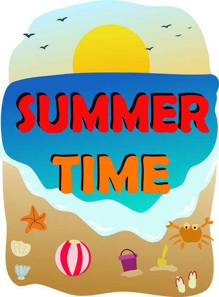 летнее время пляжная иллюстрация с элементами - Вектор,изображение