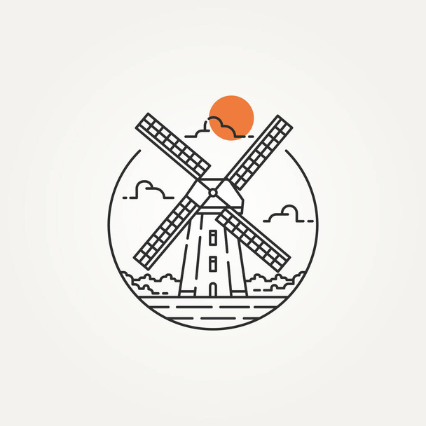 molino de viento contorno minimalista línea arte icono logotipo plantilla vector ilustración diseño. simple punto de referencia moderno, monumento, concepto de logotipo de Amsterdam - Vector, imagen