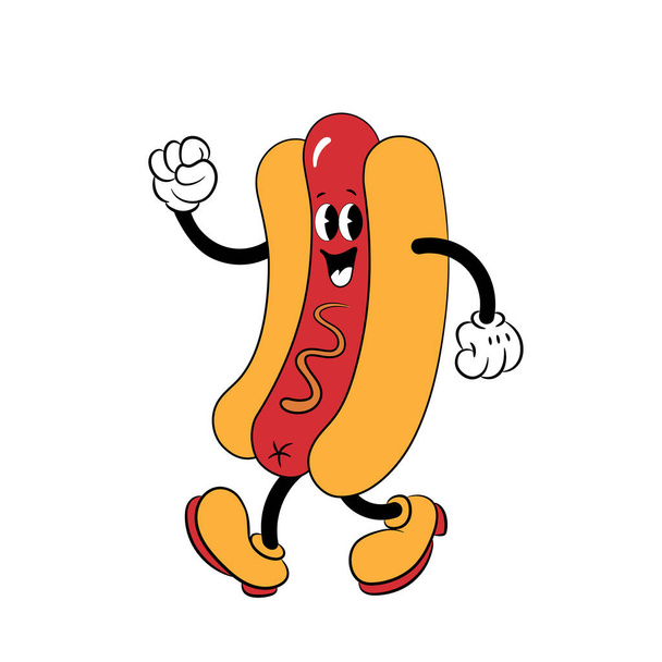  Χαρακτήρας μασκότ κινουμένων σχεδίων Hot Dog. Έννοια φαγητού. Αφίσες, μενού, φυλλάδια, web, και εικονίδιο fast food. - Διάνυσμα, εικόνα