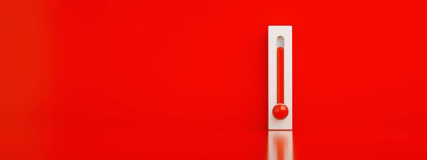 piros hőmérő 3d render, koncepció a meleg időjárás, panoráma kép - Fotó, kép