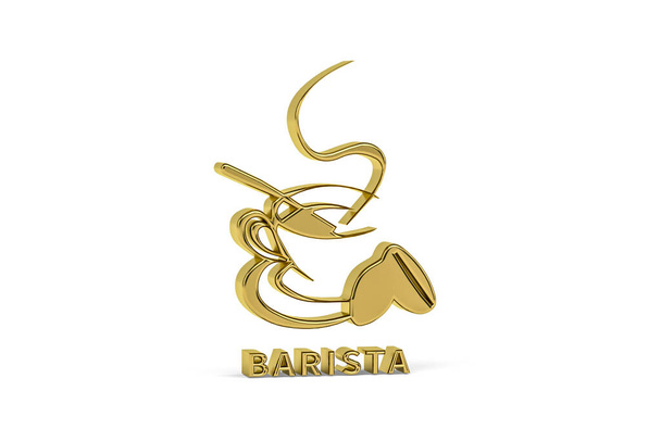 Golden 3d barista icoon geïsoleerd op witte achtergrond - 3d render - Foto, afbeelding