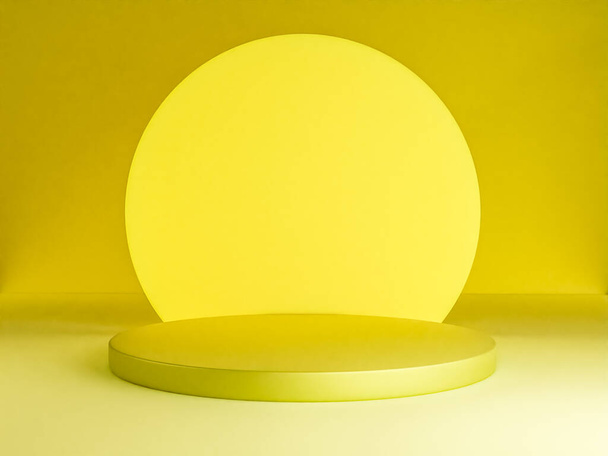 Σκηνή με κίτρινο χρώμα βάθρου για mock up παρουσίαση σε μινιμαλιστικό στυλ με χώρο αντιγραφής, 3D καθιστούν αφηρημένη σχεδίαση φόντου - Φωτογραφία, εικόνα