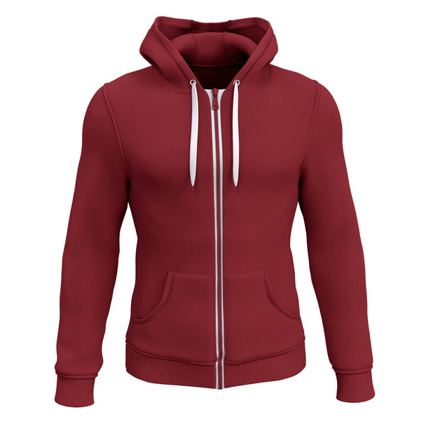 You do not need to be an expert if you use this Front View Amazing Men's Zip Up Hoodie Mockup In Savvy Red Color - Photo, Image