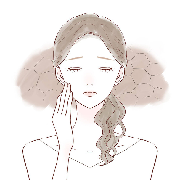 A woman suffering from dry skin. On a white background. - Vector, Image