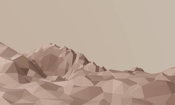 3D düşük çokgen topoğrafik arazi oluşturdu. Kahverengi kaya dağı. - Fotoğraf, Görsel