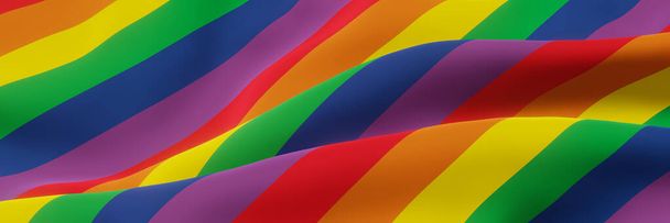 3D-mallinnus. Aaltoileva sateenkaaren lippu. LGBTQ-väri. - Valokuva, kuva