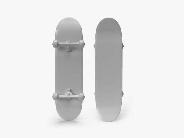Skateboard 3D Illustratie Mockup Scene op geïsoleerde achtergrond - Foto, afbeelding
