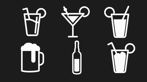 Set de iconos de bebidas. Conjunto blanco y trasero aislado vectorial de diferentes bebidas - Vector, imagen