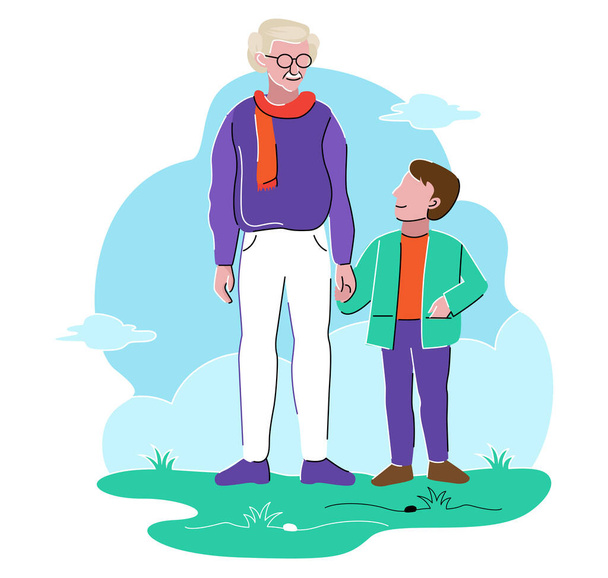 illustration vectorielle heureuse de grand-père et garçon - Vecteur, image