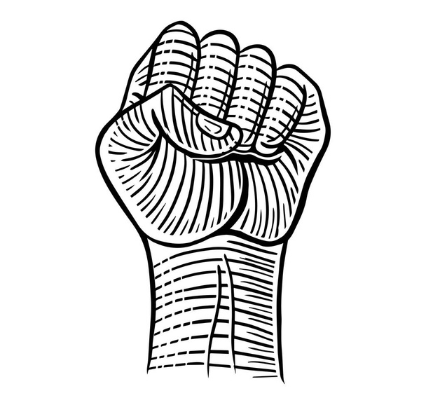 illustration vectorielle élevée de poing de main de révolution de puissance dessinée à la main - Vecteur, image