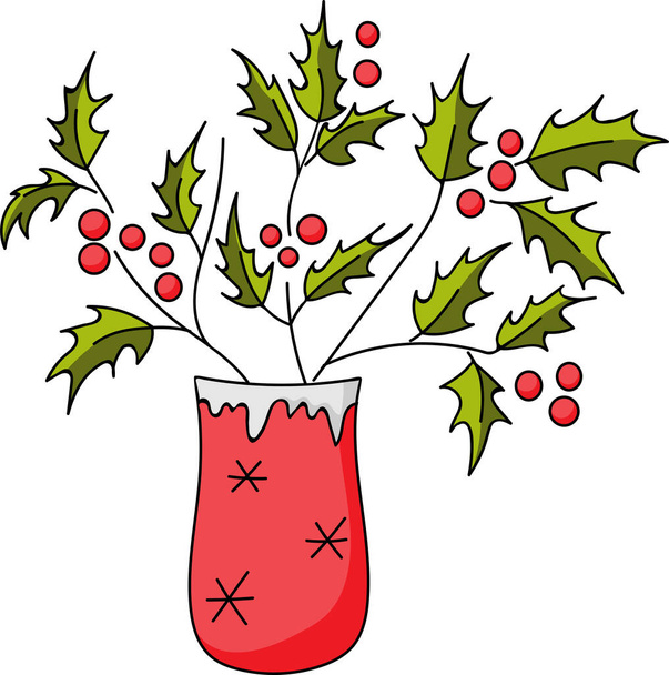 wazon z Holly, prezent na Boże Narodzenie noworoczny - Wektor, obraz
