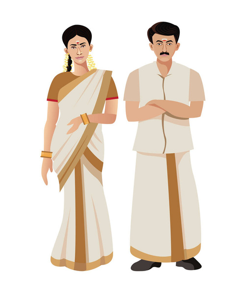 kerala robe traditionnelle homme et femme vecteur - Vecteur, image