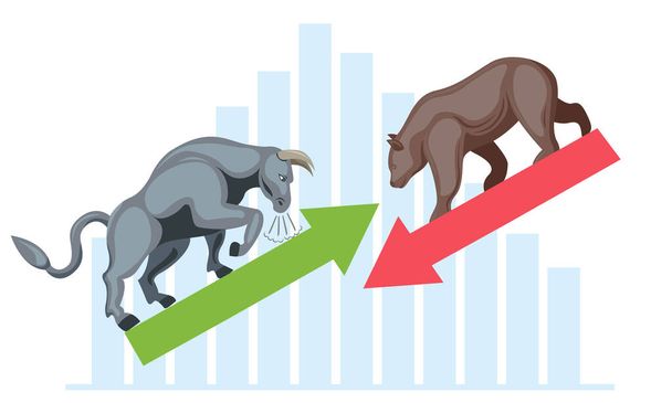 απεικόνιση φορέα έννοιας bull and bear χρηματιστηριακή αγορά - Διάνυσμα, εικόνα