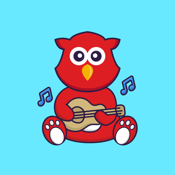 Niedlicher Vogel spielt Gitarre. Animal Cartoon Konzept isoliert. Kann für T-Shirt, Grußkarte, Einladungskarte oder Maskottchen verwendet werden. - Vektor, Bild