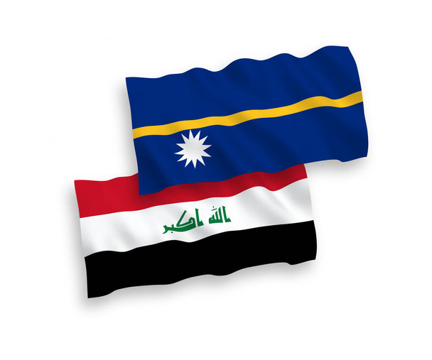 Nemzeti vektor szövet hullám zászlók Köztársaság Nauru és Irak elszigetelt fehér alapon. 1-2 arányú. - Vektor, kép