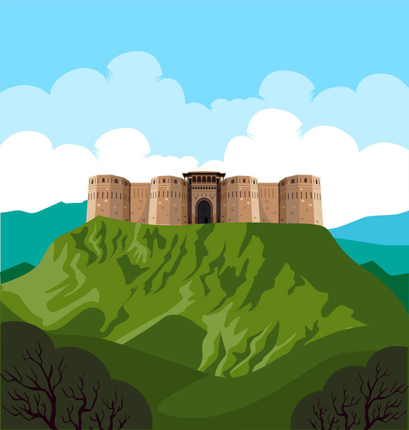 indian maharashtra fort on mountain vector illustration - Vector, Image