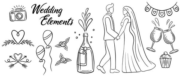 elementi di nozze disegnati a mano illustrazione vettoriale - Vettoriali, immagini