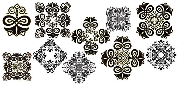 Oriental Vector damask vintage μπαρόκ περγαμηνή. Victorian μονόγραμμα εραλδική ασπίδα στροβιλισμό.Ρετρό floral μοτίβο φύλλων φυλλώματος συνόρων αντίκα ακανθός καλλιγραφία χαραγμένο τατουάζ. Αποτύπωμα πλακιδίων - Διάνυσμα, εικόνα