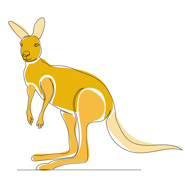 желтый кенгуру рисунок по одной сплошной линии, изолированный, вектор - Вектор,изображение
