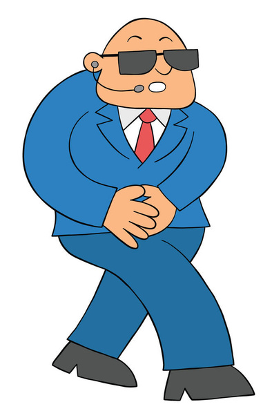 Cartoon burly bodyguard man walking, vektorová ilustrace. Barevné a černé obrysy. - Vektor, obrázek