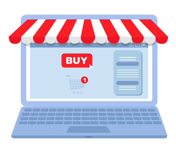 Online αγορές σε laptop διανυσματική απεικόνιση. - Διάνυσμα, εικόνα