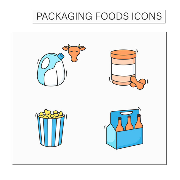 Packing foods color icons set - Vector, Image