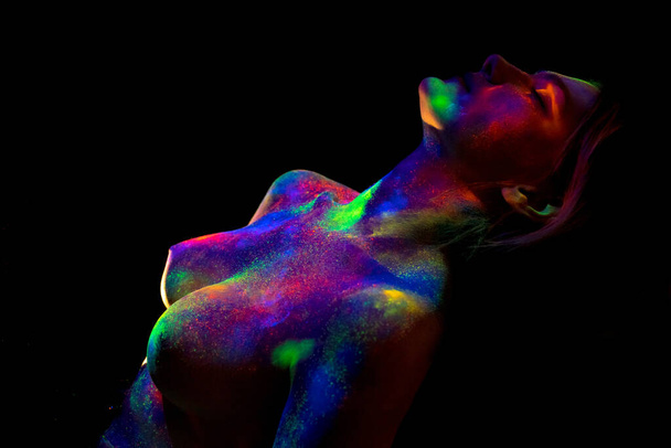 beautiful space neon girl body in space style - Photo, image