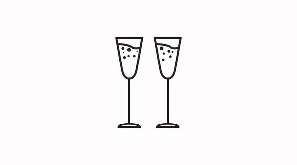 Ícone de champanhe. Vetor editável plana ilustração preto e branco de copos de champanhe - Vetor, Imagem