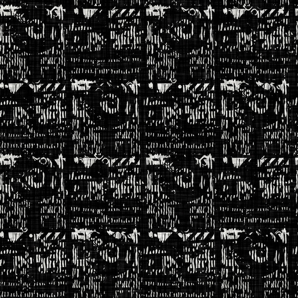Бесшовная черно-белая тканая ткань геометрической льняной текстуры. Двухцветный монохромный фон. Эффект современных тканей. Masculine shape motif repeat print.  - Фото, изображение
