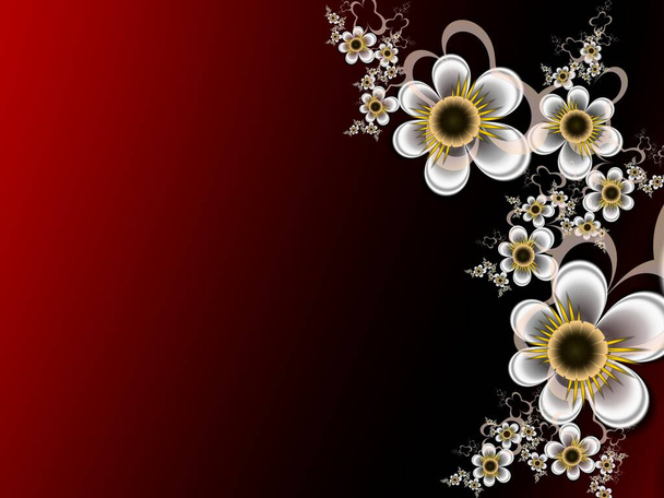 Κόκκινη φράκταλ εικόνα με φανταστικά λουλούδια. Πρότυπο με θέση για την εισαγωγή του κειμένου σας. Fractal τέχνη ως κόκκινο φόντο. - Φωτογραφία, εικόνα