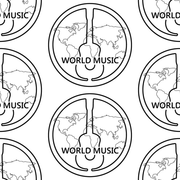 pattern with guitar and world map - Vector, Image