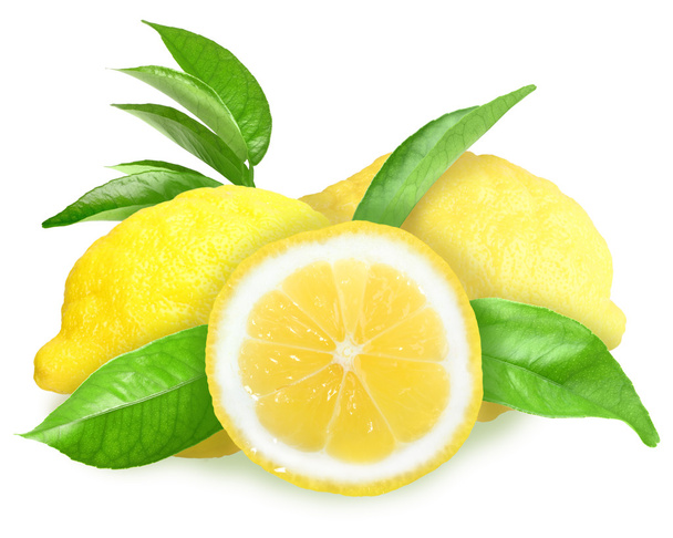 Fresh yellow lemons with green leaf - Фото, зображення