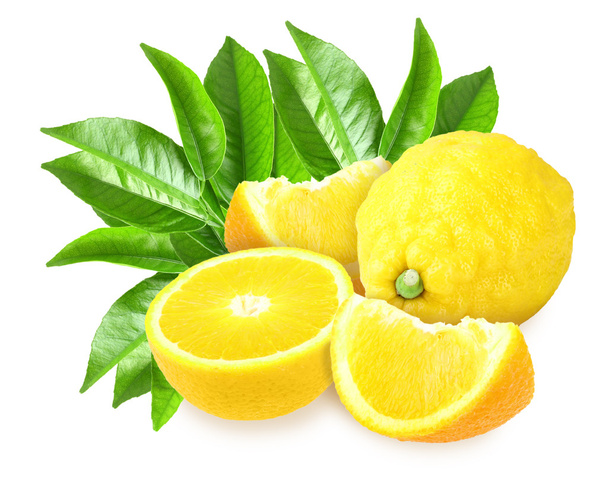 Fresh yellow lemons with green leaf - Foto, Imagem